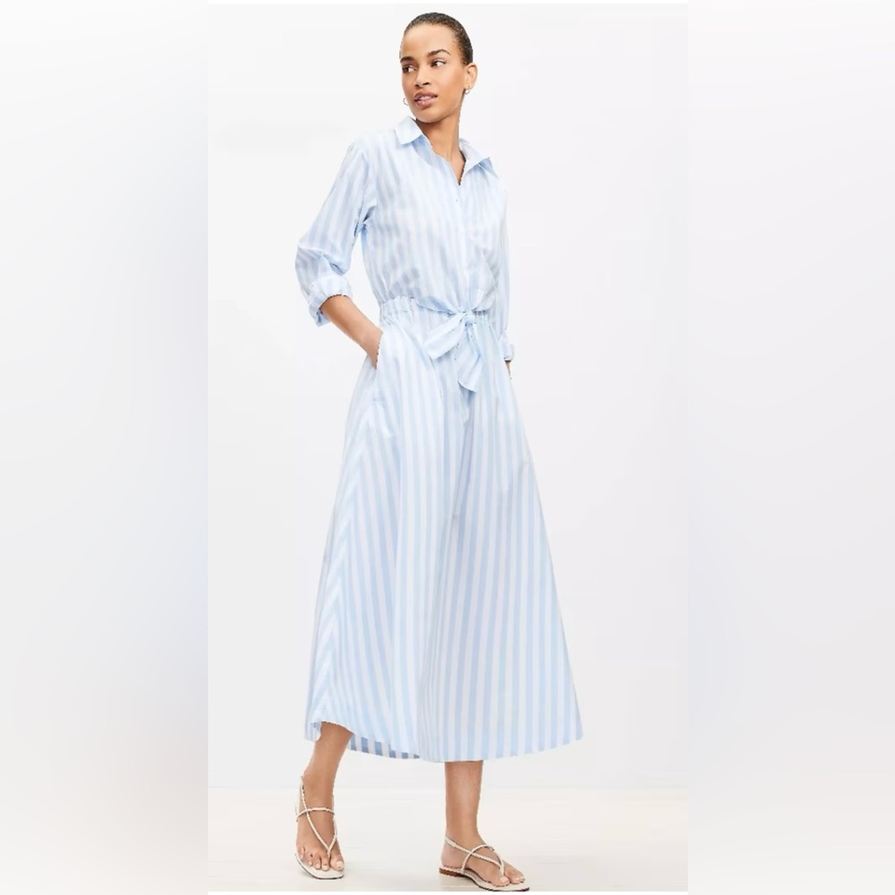 LOFT Light Blue Striped Long Sleeve Dress NWT